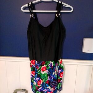 Womens Krista One Piece Bathing Suit Size 14 Black and Floral Print .